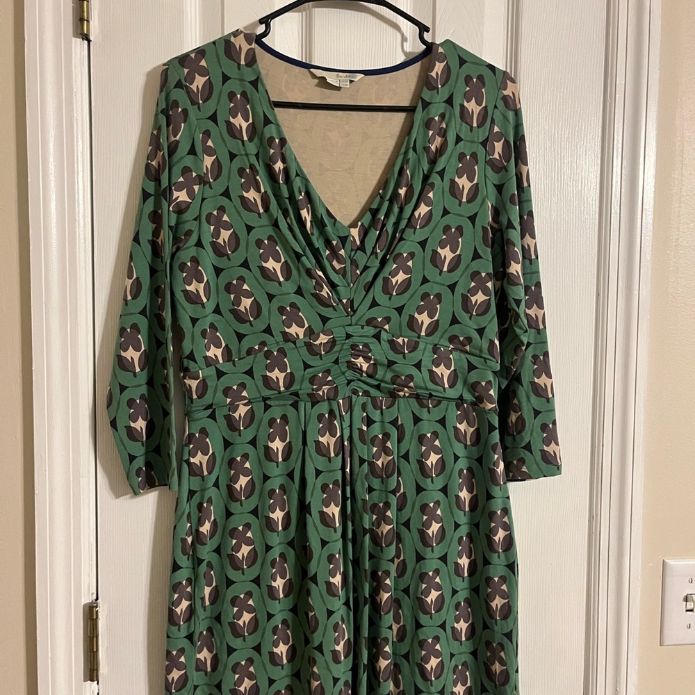Boden Green Patterned Cotton Stretch Dress